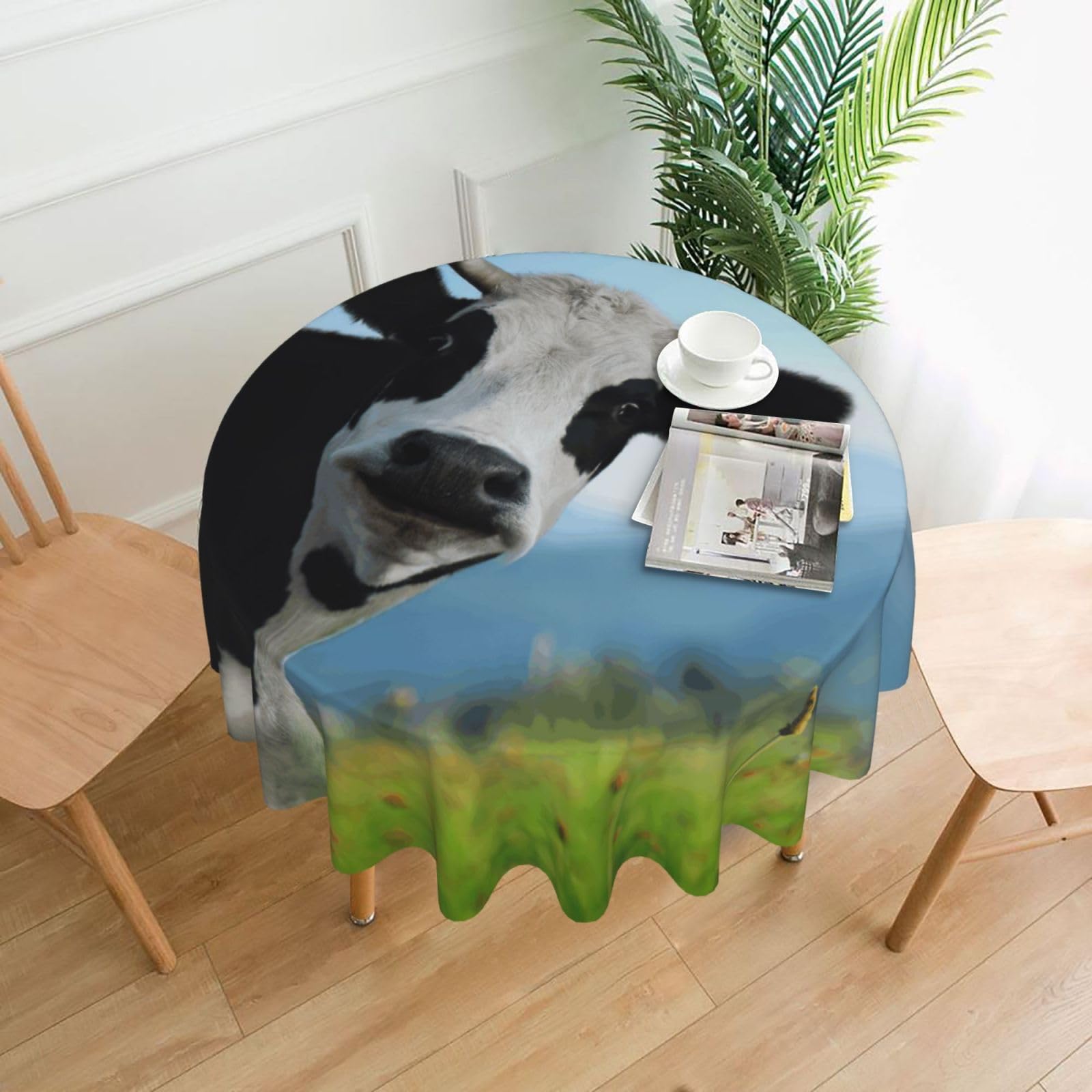 Zcmkjlg Cute Cow Print Quick Ship Round Tablecloth 60in Polyester Washable Cover for Dining Room