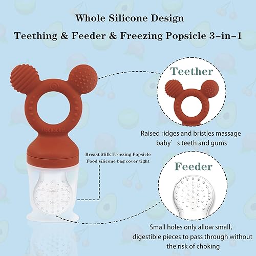Miniatura 9 de Comedero de frutas para bebés, juguetes de dentición congelados, chupete mordedor para bebés con 3 tetas adicionales, esenciales para comer para