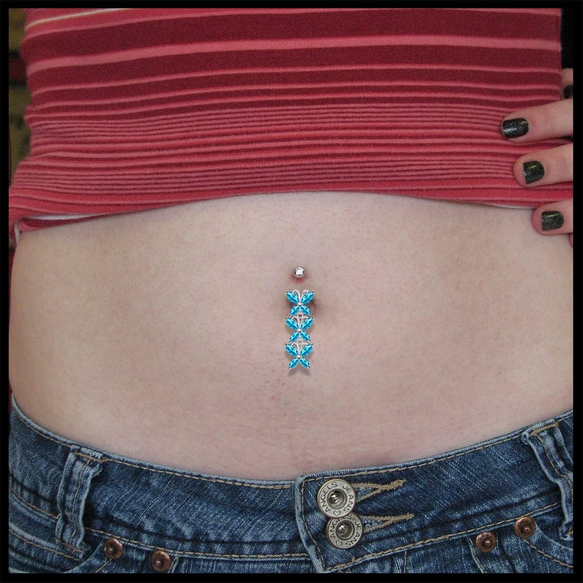 Stylish Triple Marquis Butterfly Dangling Design 925 Sterling Silver with Stainless Steel Belly Ring - Belly Button jewelry - Navel jewelry