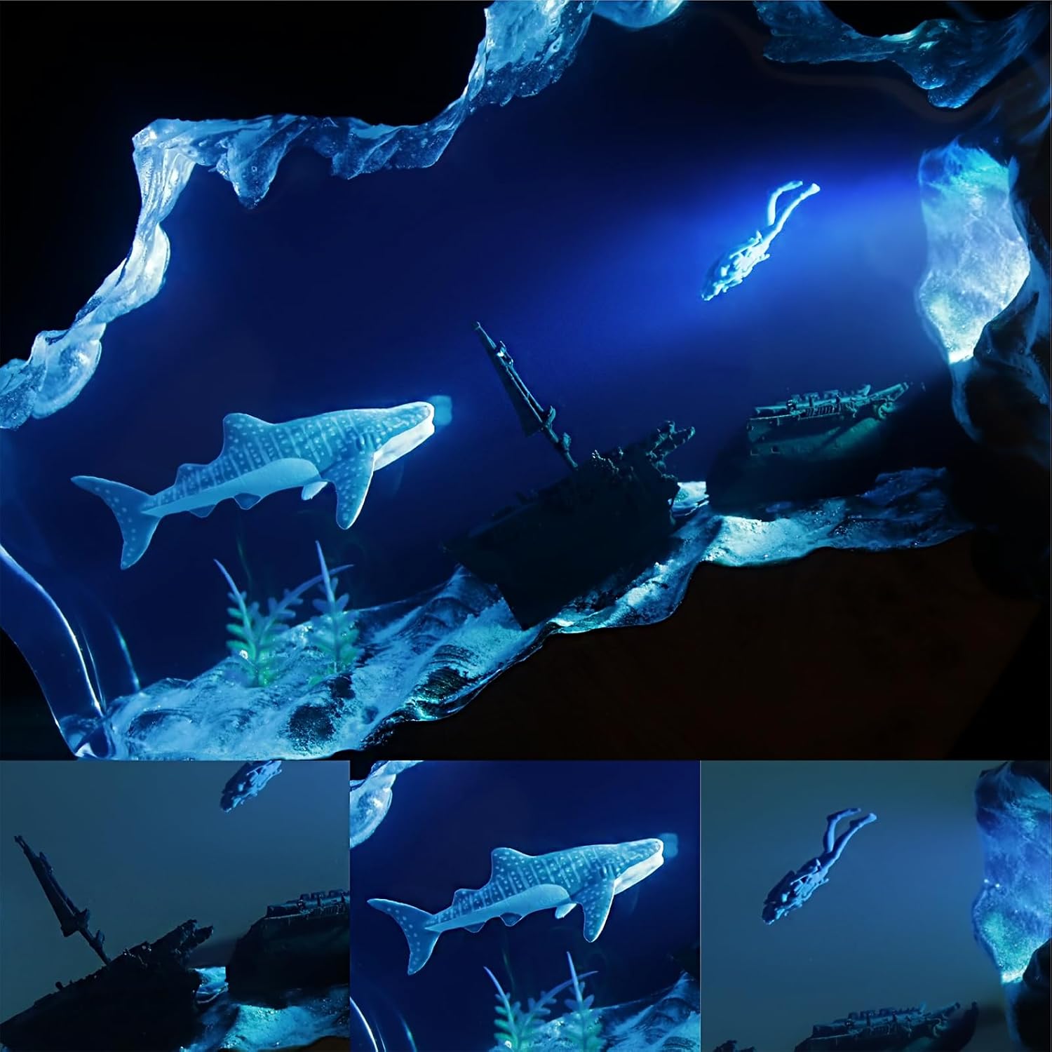 Epoxy Resin Lamp, Ocean Night Light,Artistry Home Decor Bedside Nightlight, Unique Resin Lighting, Nightstand Decorations for Bedroom, Suitable for Holidays(Sunken Boat)