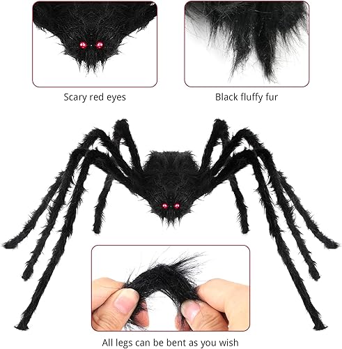 Miniatura 3 de Nirohee Decoraciones de Halloween al aire libre, paquete de 2 arañas gigantes para decoración de fiesta de Halloween, arañas grandes para