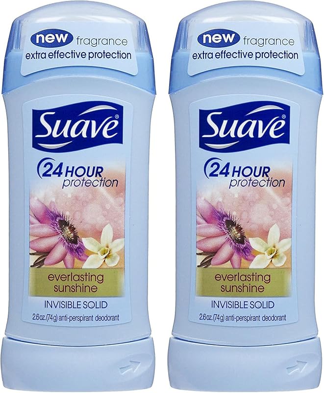 Desodorante antitranspirante em bastão Suave Invisible Solid Everlasting Sunshine com fragrância de maracujá e baunilha, Pacote com 2