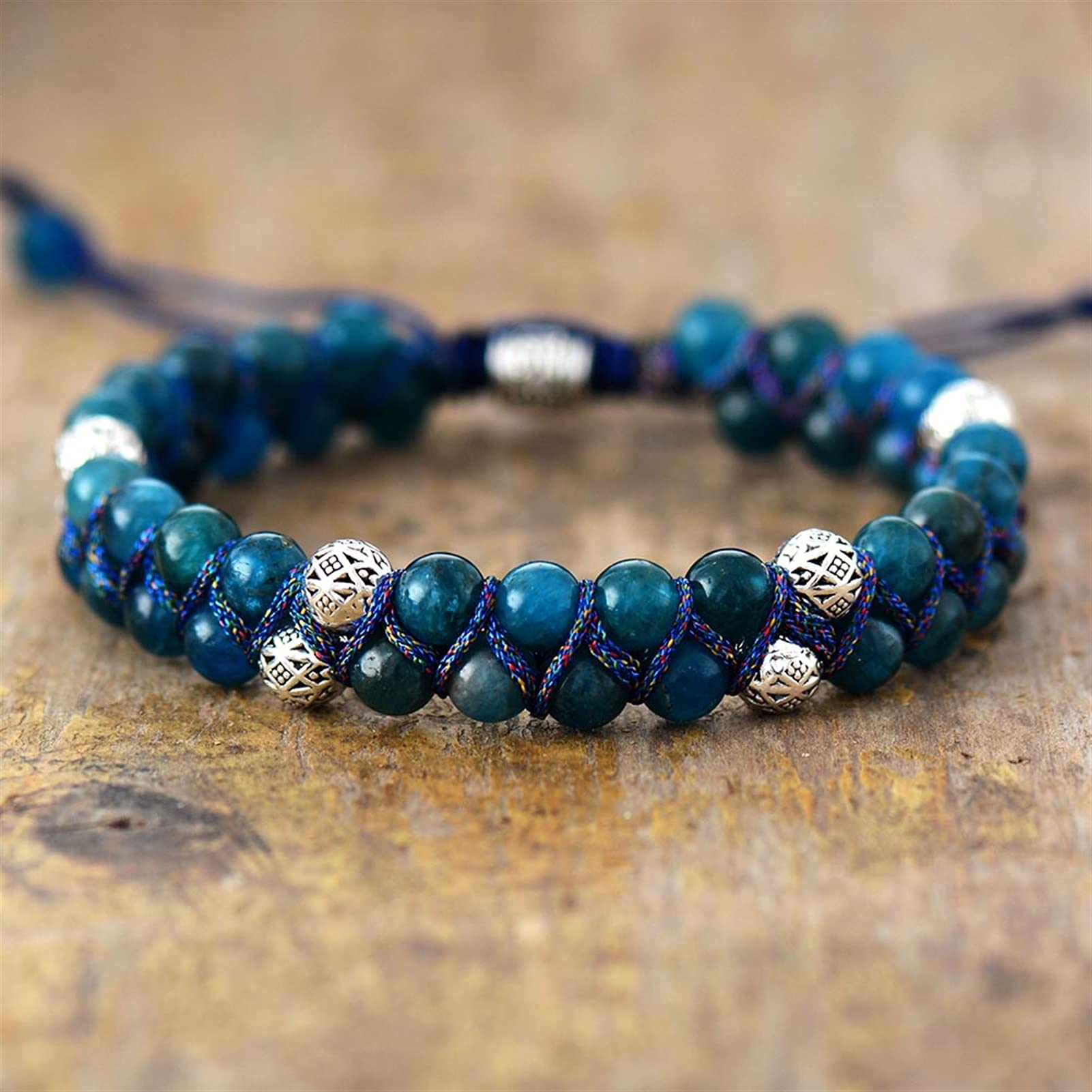 Pulsera de Piedra Natural Pulseras 6MM Apatita Amantes de la Amistad Trenzados Parejas Pulsera Brazaletes de macramé Pulsera Joyería Pulsera Joyería