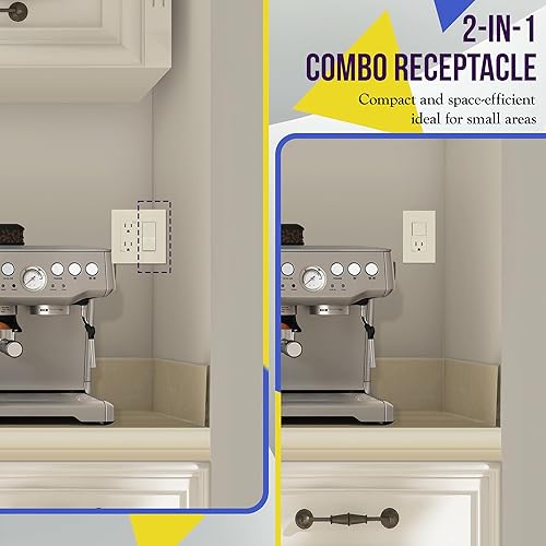 Miniatura 5 de ENERLITES Combo de interruptor y toma, interruptor de paleta decorador combinado de 15A120VCA con salida de receptáculo resistente a manipulaciones