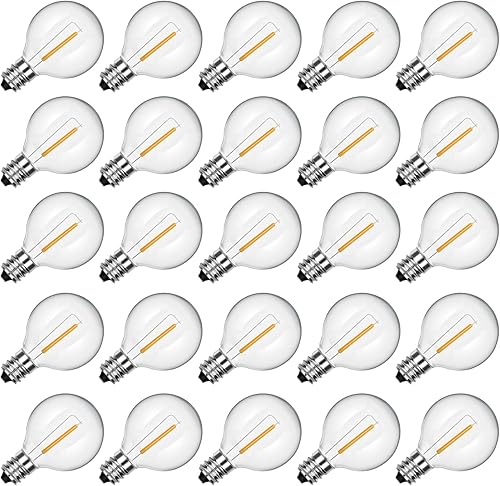 Miniatura 9 de GOOTHY Paquete de 12 bombillas LED T13 de repuesto, bombillas LED E12 impermeables de 0.6W para luces de cadena de patio al aire libre S14 G40 C7