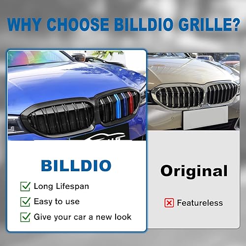 Miniatura 152 de Rejilla frontal negra brillante compatible con BMW Serie 3 G20 2019 2020 2021 2022 316i 318i 320i 328i 330i 330i 335i 340i Doble lamas negro