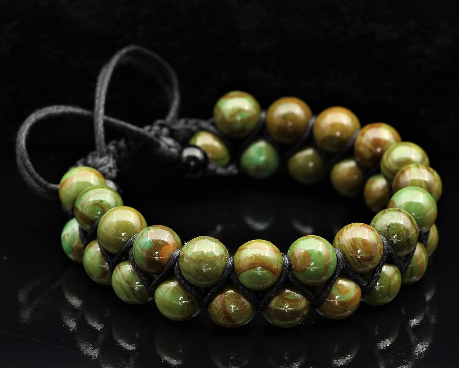 ElisaJewelryArt - Natural Green Jasper Beaded Bracelet Genuine Gemstone Obsession Stone Crystal Macrame Bracelet Unisex Bracelet (WOMEN, Green Jasper) - Image 2