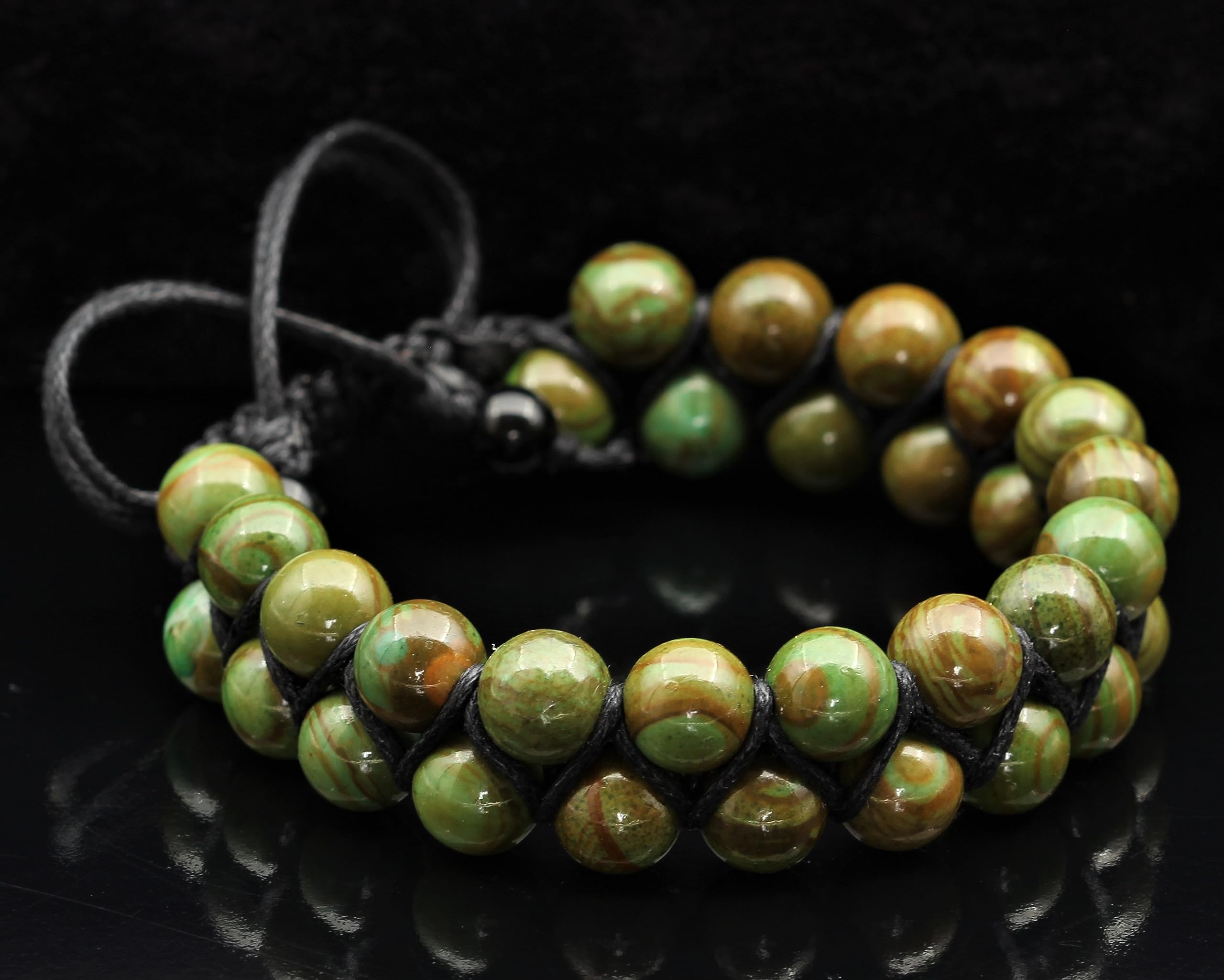 - Pulsera de cuentas de jaspe verde natural, pulsera unisex de macramé con piedras preciosas auténticas de obsesión (mujer, jaspe verde)