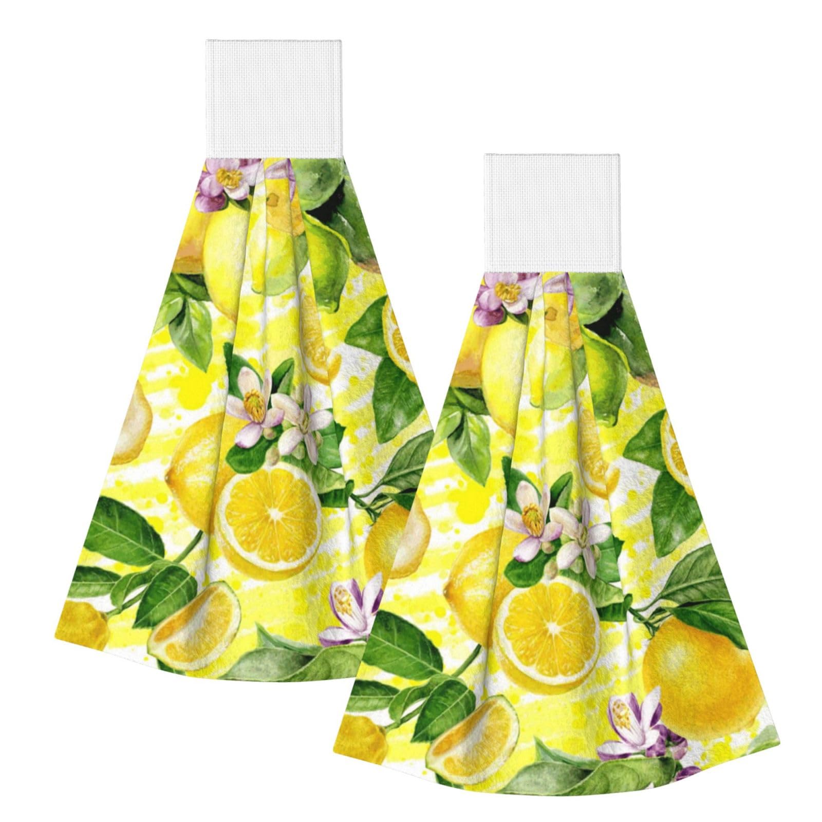 DOPKLNA Lemon Flower, 2 Pcs Hanging Coral Fiber Hand Towels for Bathroom, Absorbent Kitchen Towels