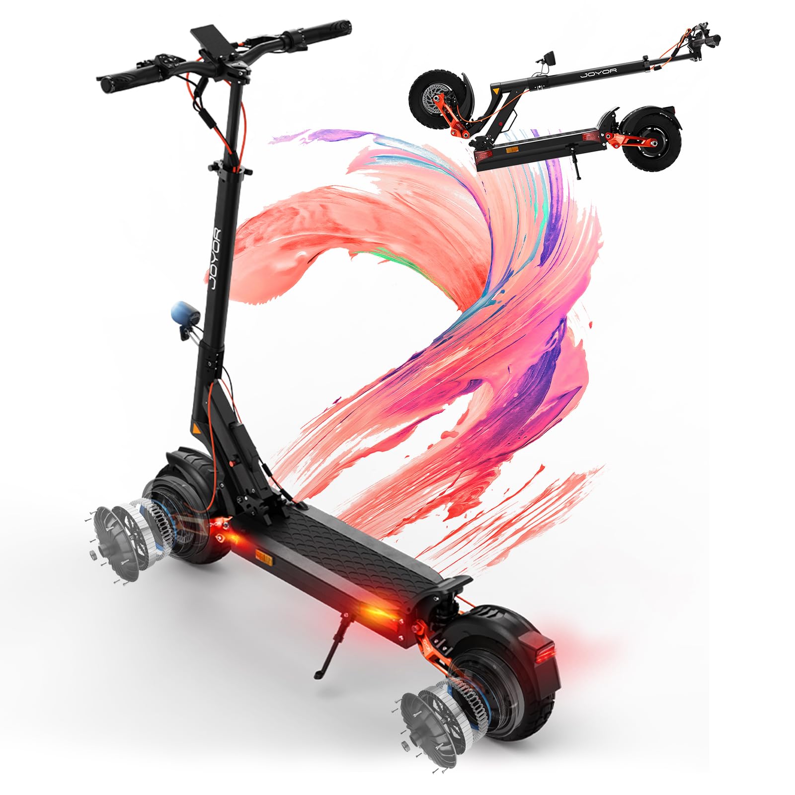 JOYOR Monopattino Elettrico, 60-90KM 48/60V 18Ah, Carico 150kg, Doppio Ammortizzatore e Freni a Disco Anteriori e Posteriori, Monopattino Elettrico per Adulti Pieghevole