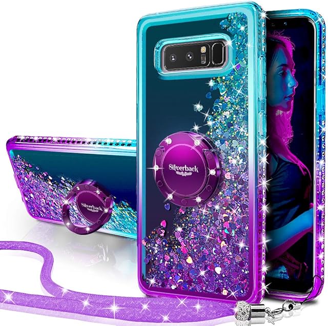 Miss Arts Galaxy Note 8 Case, [Silverback] Moving Liquid Holographic Sparkle Glitter Case With Kickstand, Bling Diamond Bumper W/Ring Slim Case for Girls Women for Samsung Galaxy Note 8 -Purple