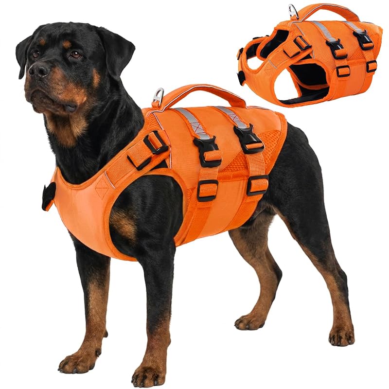 Colete salva-vidas para cães em Oxford ripstop com alça de resgate Kuoser A-Safety Orange tamanho L
