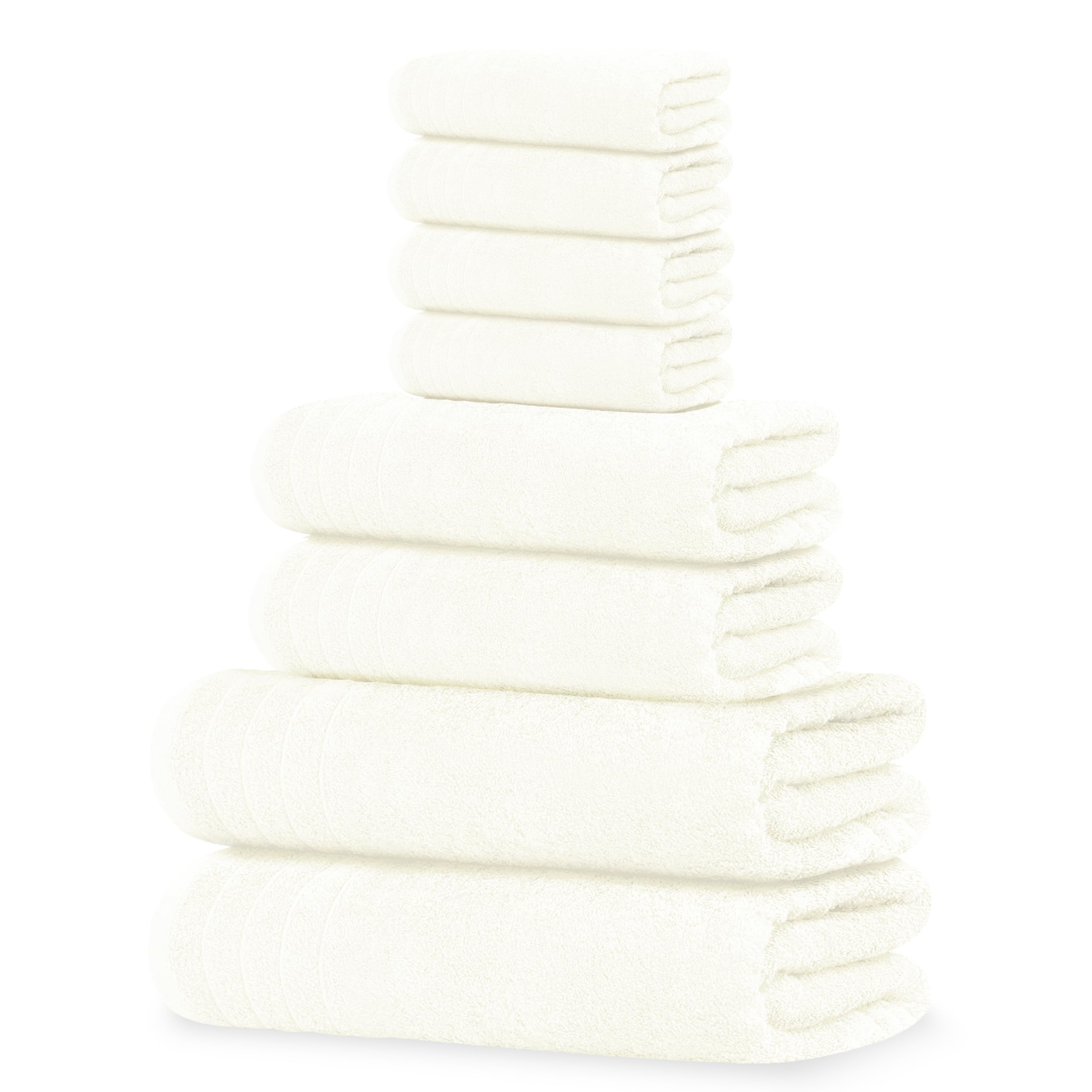 Tens TowelsPack of 8 Towels Set, 2 Extra Large Bath, 2 Hand, 4 Washcloths, 100% Cotton, Lighter Weight, Quicker to Dry, Super Absorbent, Perfect for Bathroom, Cream