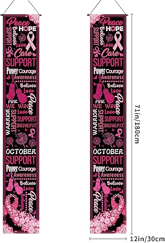 Miniatura 2 de Decoraciones de concientización sobre el cáncer de mama, pancarta para porche al aire libre de octubre, cinta rosa, decoración y suministros para