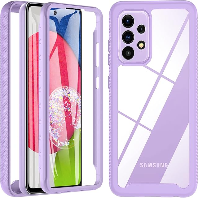 Hensinple For Samsung A52s/A52 Case, A52s 5G/A52 5G Case, Shockproof Built-in Screen Protector 360° Full-Body Protective Cover Silicone PC Bumper Heavy Duty Phone Case for Samsung Galaxy A52s Purple
