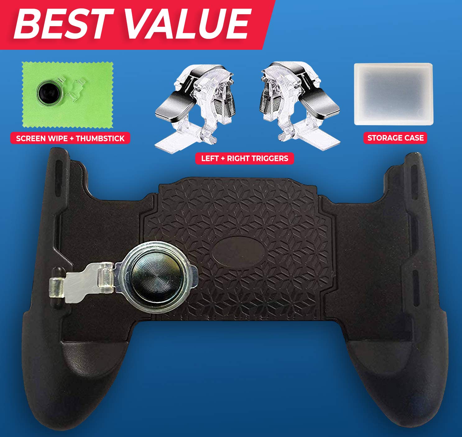 4 Trigger USB Mobile Game Controller with Cooling Fan Adjustable Stand for PUBG/Call of Duty/Fotnite [6 Finger Mode] GAMR+ L1R1 L2R2 Gaming Grip Gamepad
