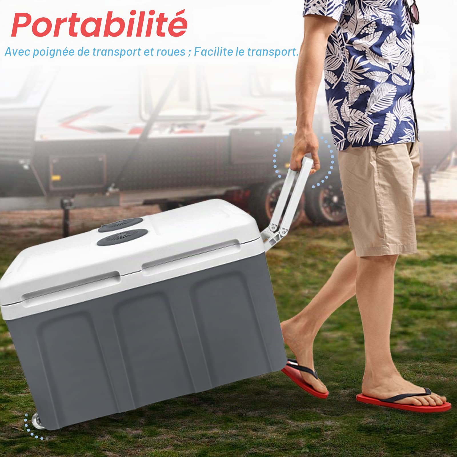 YRHome Glacière électrique pour voiture - 48 l - 12 V - 230 V - Mode ECO - Avec câble - Portable - Pour voiture, camion, camping, bateau, camping-car - Gris