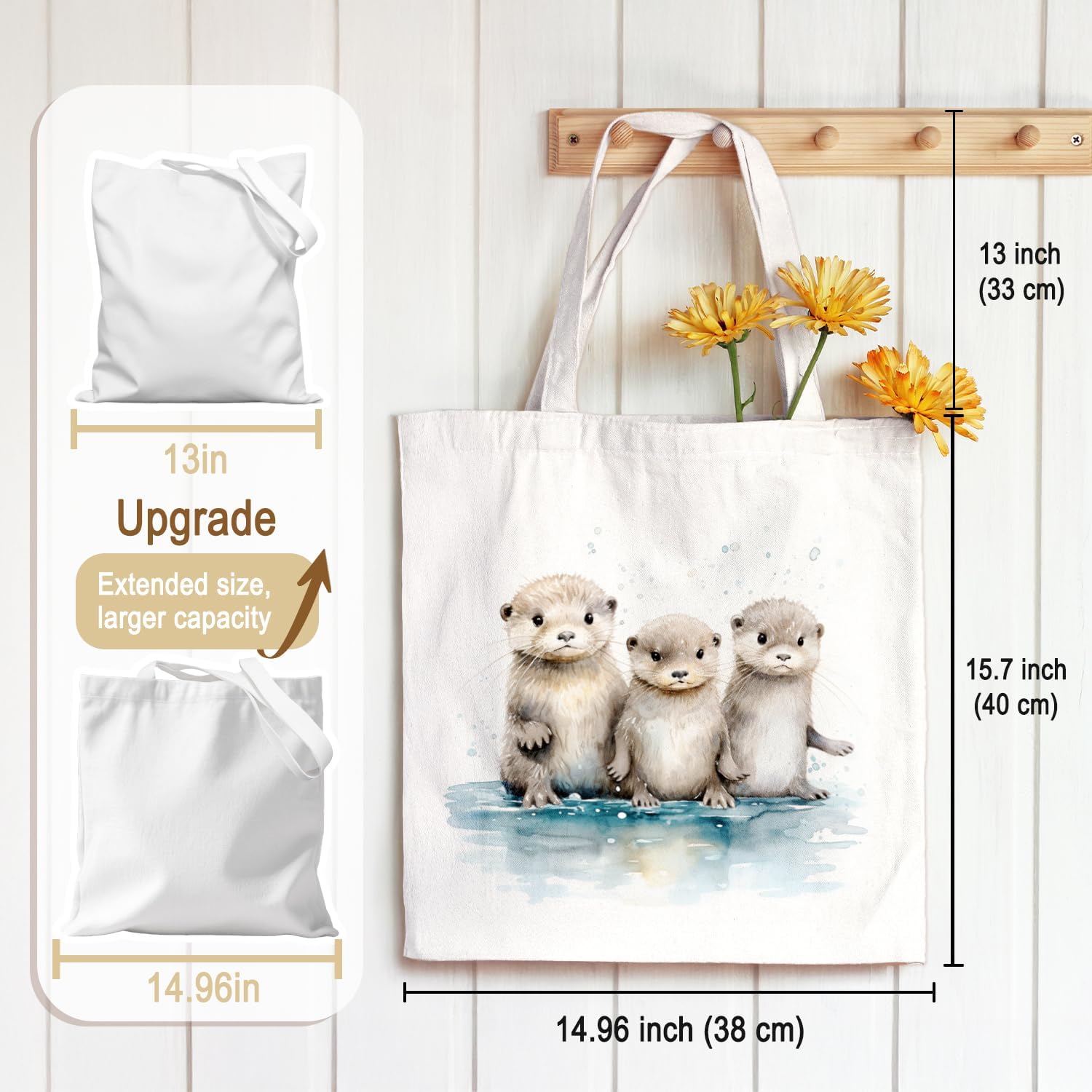 Baby Otter Cute Tote Bag for Women Teens Girls, Sea Otter Gifts, Cute Canvas Tote Bag for Women Girls Otter Lovers, Reusable Grocery Bags Shopping Bags - Image 4