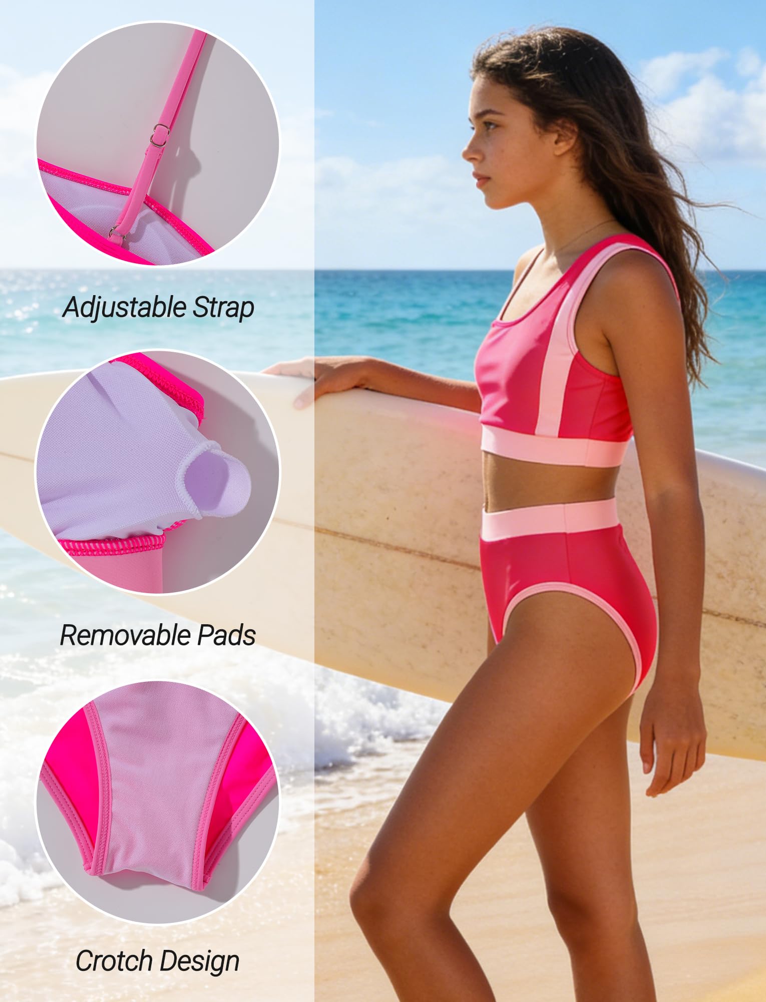 Happy Cherry - Fille Ensemble de Bikinis Maillot de Bain Sportif Filles Ado Deux Pièces Enfants Tankini d'Été Swimwear Set avec Bustier Culotte pour Natation Piscine Plage - 9-16 Ans