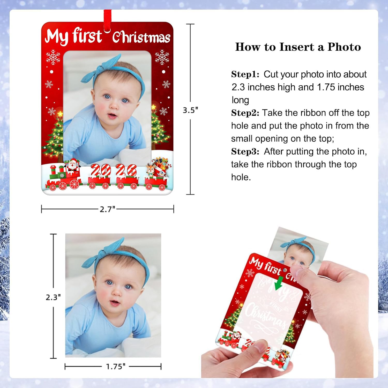 PETCEE 2026 Baby's First Christmas Ornament - Baby Picture Frame Ornament