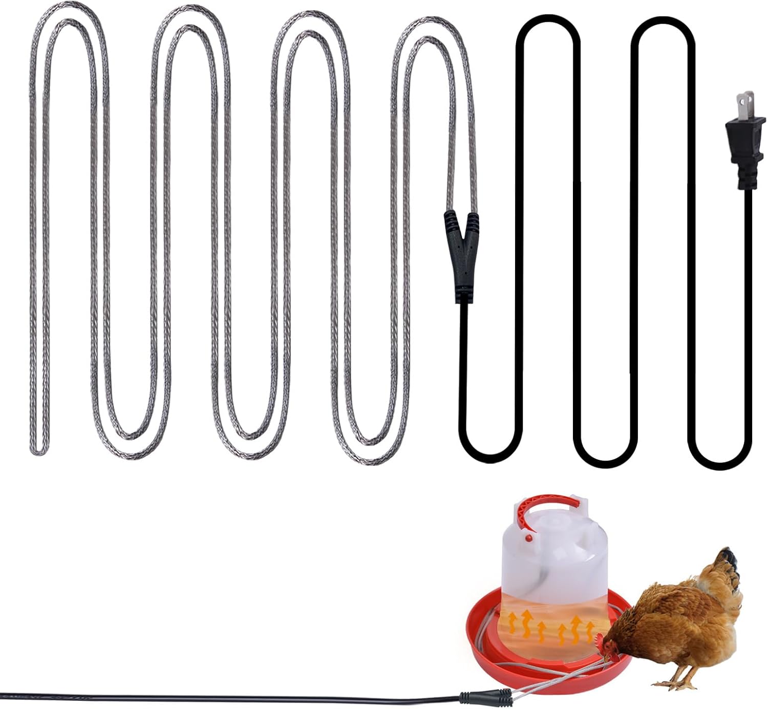 Chicken Water Heater Cord,39W Heated Chicken Waterer for Winter to Prevent Water Freezing,Poultry Water Heater for Chickens, Ducks & Other Small Animals -2Pack (Waterer Not Included)