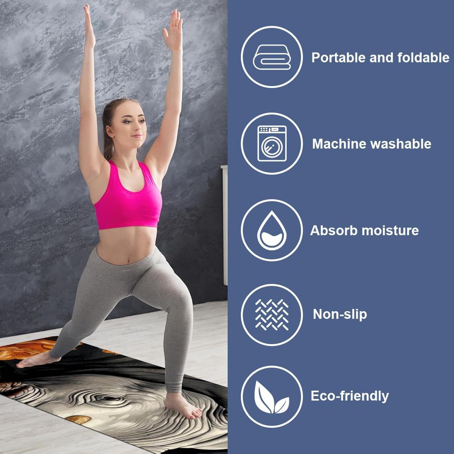 Yoga Towel, Rhino Animal Print Non Slip Sweat Absorbent Hot Yoga Mat Towel for Hot Yoga, Pilates and Fitness - 72.8" x 26.8"