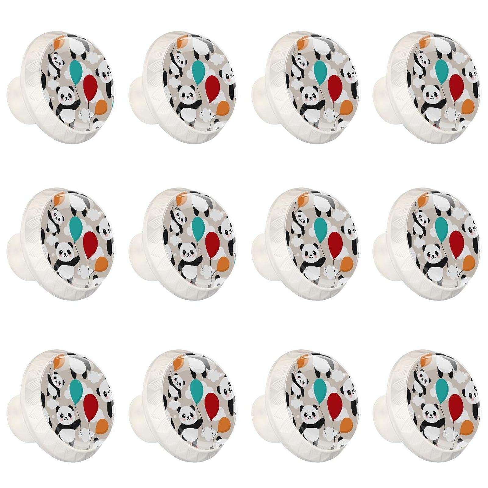 Boutons d'armoires de cuisine ronds motif panda pour tiroirs de commode x12