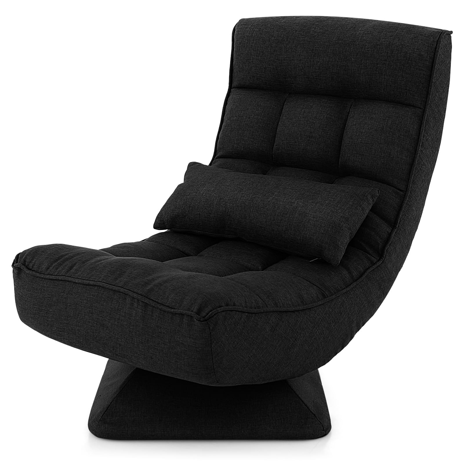 RELAX4LIFE Silla de Suelo Giratoria de 360° con Respaldo Ajustable de 4 Ángulos, Sofá Perezoso, Silla de Meditación Plegable con Cojín Lumbar para Oficina y Hogar (Negro)