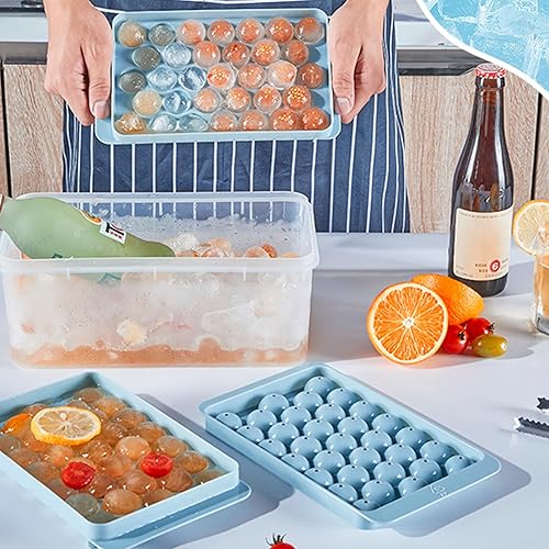Miniatura 8 de Bandeja para cubitos de hielo con tapa y contenedor, bandejas para cubitos de hielo para congelador con contenedor, bandeja circular para cubitos de