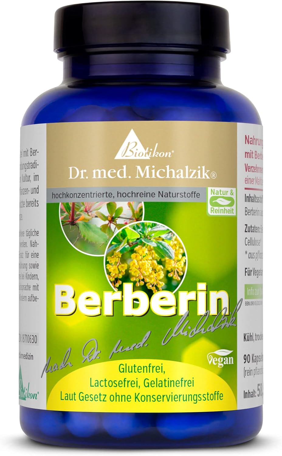 Berberine – Dr. Michalzik – Barberry Sour Thorn – 500 mg per capsule – without additives – from BIOTIKON
