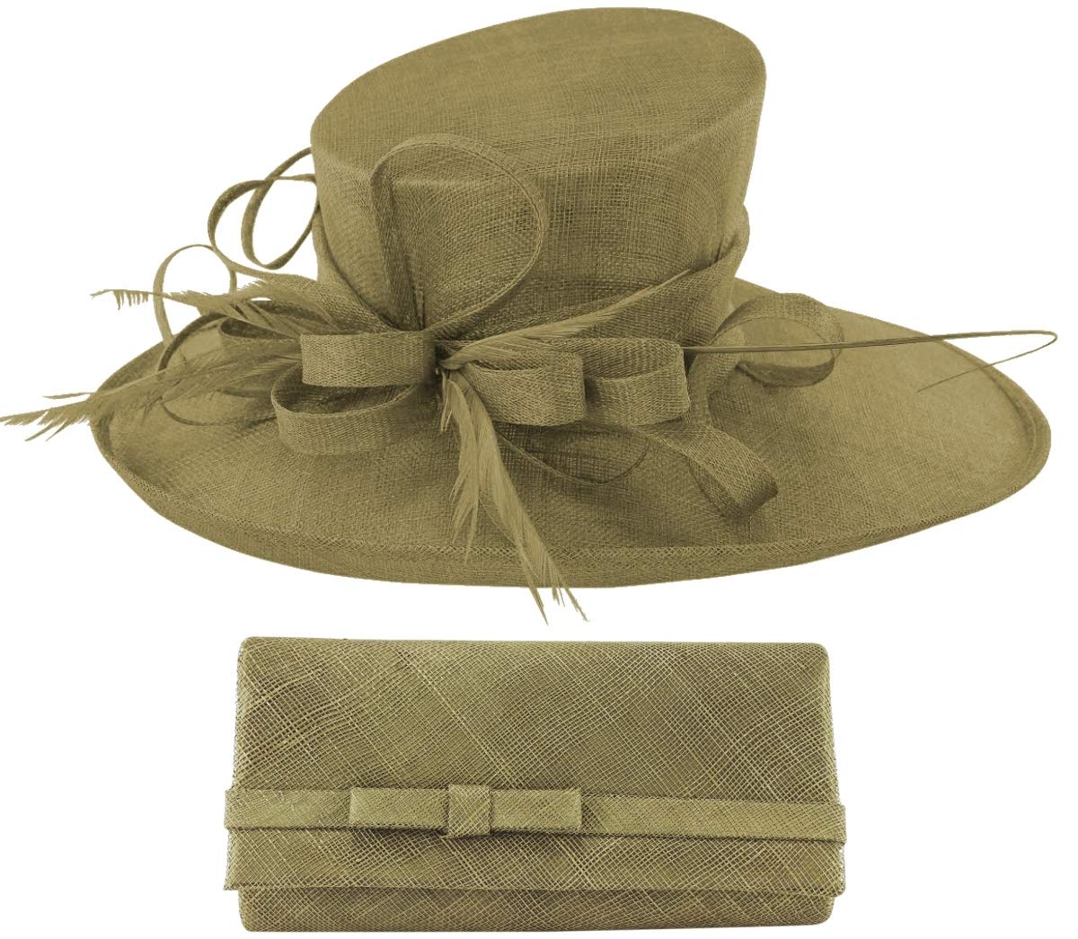 Max and Ellie Events Hat Bundle with Matching Occasion Bag (2 Items) in Taupe, Size: Medium (57cm)