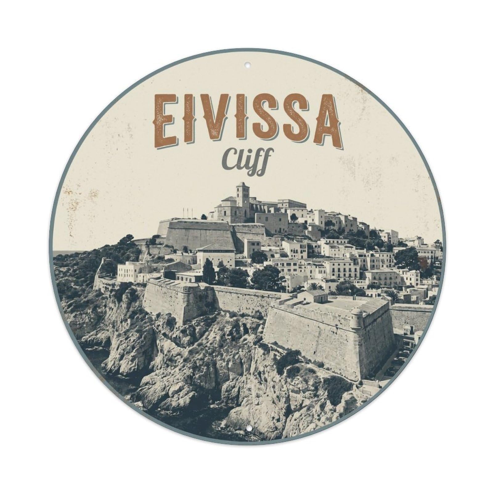 Vintage Travel Ibiza Spain Promontory Metal Tin Sign