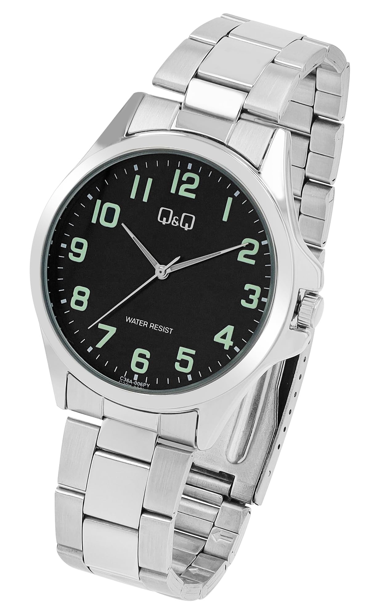 Q&Q Herren-Uhr Edelstahl Gliederarmband 3 Bar Analog Quarz (silberfarbig schwarz)