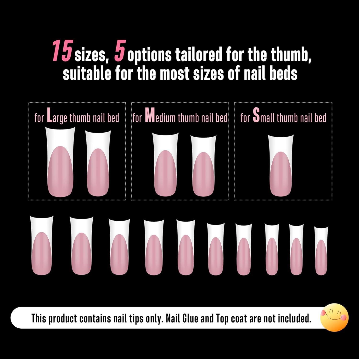 NOVO OVO Long XL Sculpted Duck Nail Tips with Moon Curve - 240Pcs White French Tip Berry Pink Flare Soft Gel Nails, Extra Thick High Apex Fake Nails for Curved Nail Beds, DIY Salon x 15 Sizes