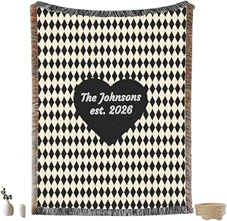 Personalized Woven Blanket Custom Cotton Throw with Family Name and Est....