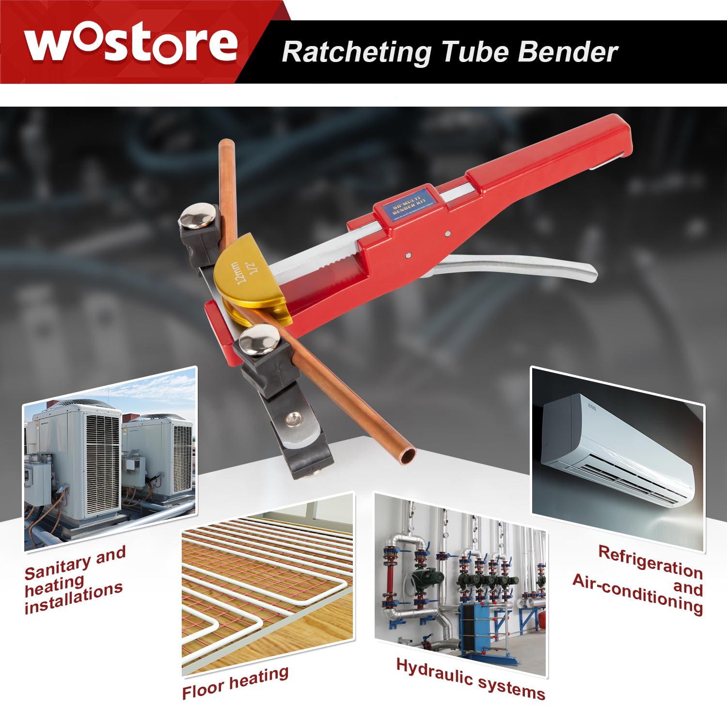 Wostore Le kit de cintreuse de tube comprend 1/4-7/8 tailles de réfrigération à cliquet, cintreuses de tuyau, outil à main couleur alliage d'aluminium tête de rechange