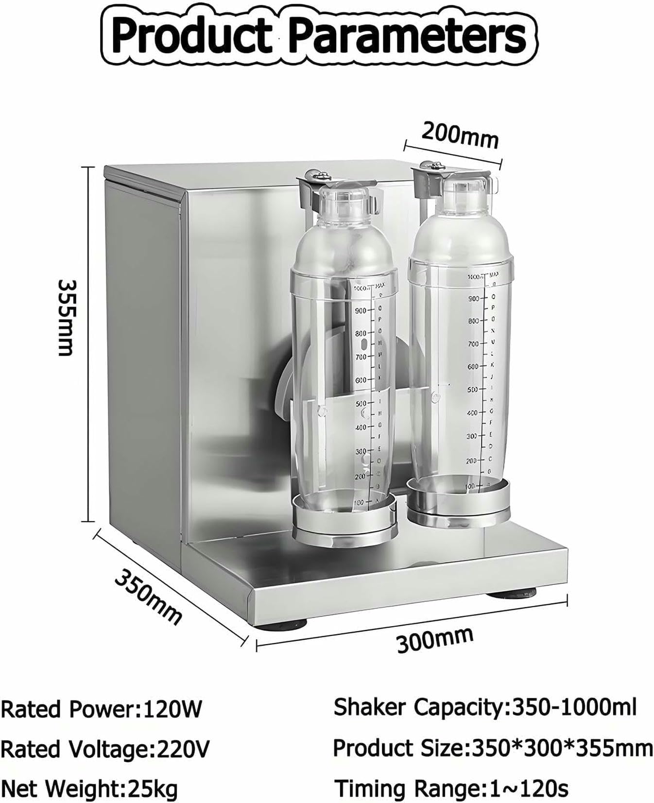 Commerciale Elettrico Bolla Tè Shaker Macchina, Elettrico Doppio Telaio Latte Tè Shaker, 0-180s Regolabile Latte Shake Mixer Macchina Con Doppio 1000 Ml PC Tazze, Per Boba, Cocktail, Caffè ~ /