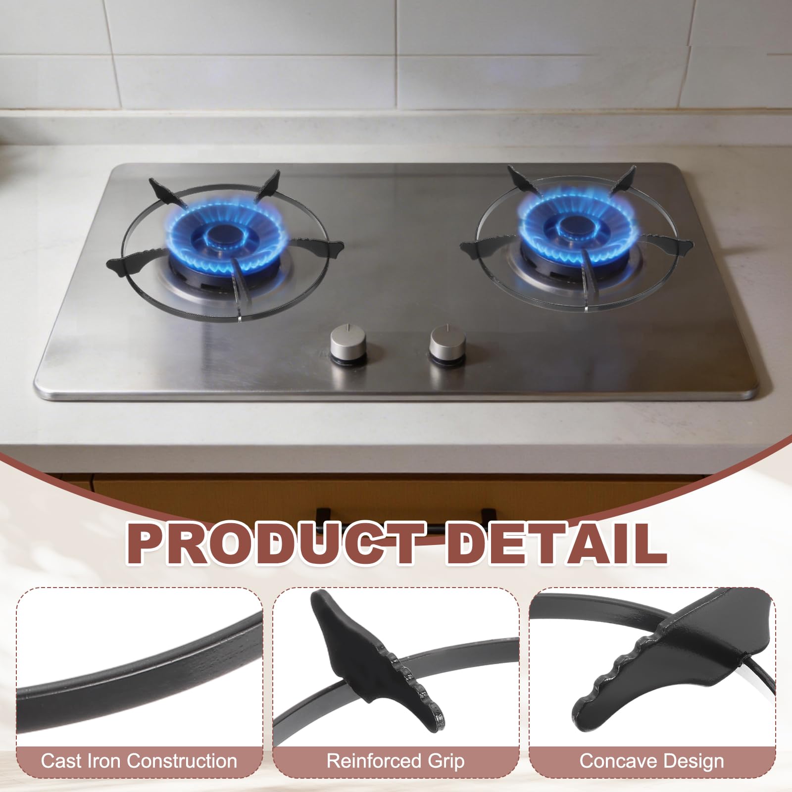 PATIKIL Anillo de wok para estufa de gas, soporte redondo de hierro fundido para estufa de gas de 8.6 pulgadas, accesorios de repuesto para quemador de cocina del hogar, color negro