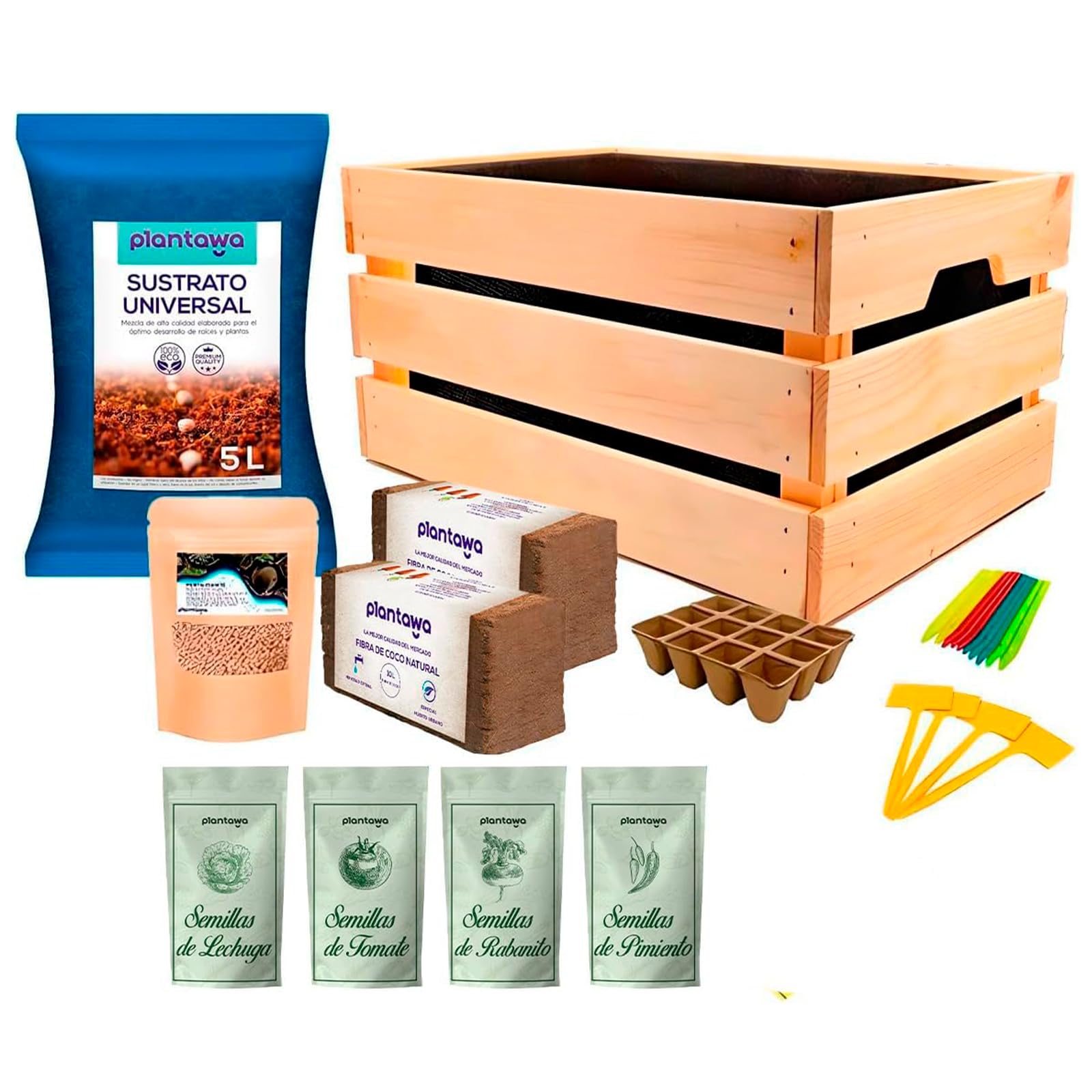 PLANTAWA Kit de Cultivo, Huerto Urbano para Plantar en Casa, Kit de Cultivo Completo, con Semillas de Plantas de Interior, Fabricado en España, Ecológico, Mini huerto niños