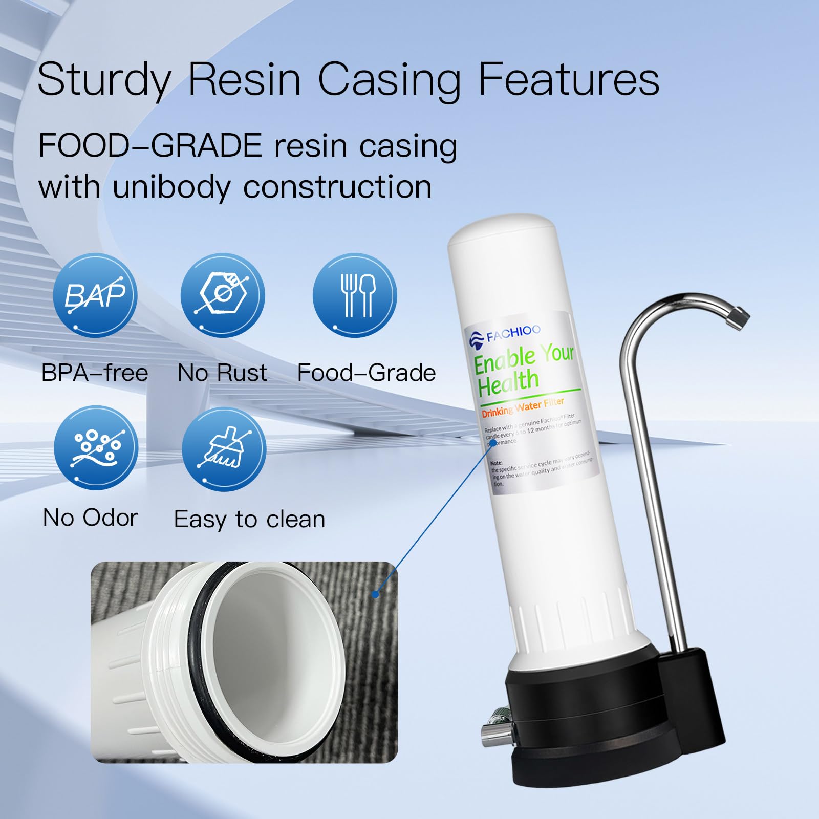 FACHIOO Under Sink Water Filter System With Washable Ceramic Filtration Element,Reduce Lead