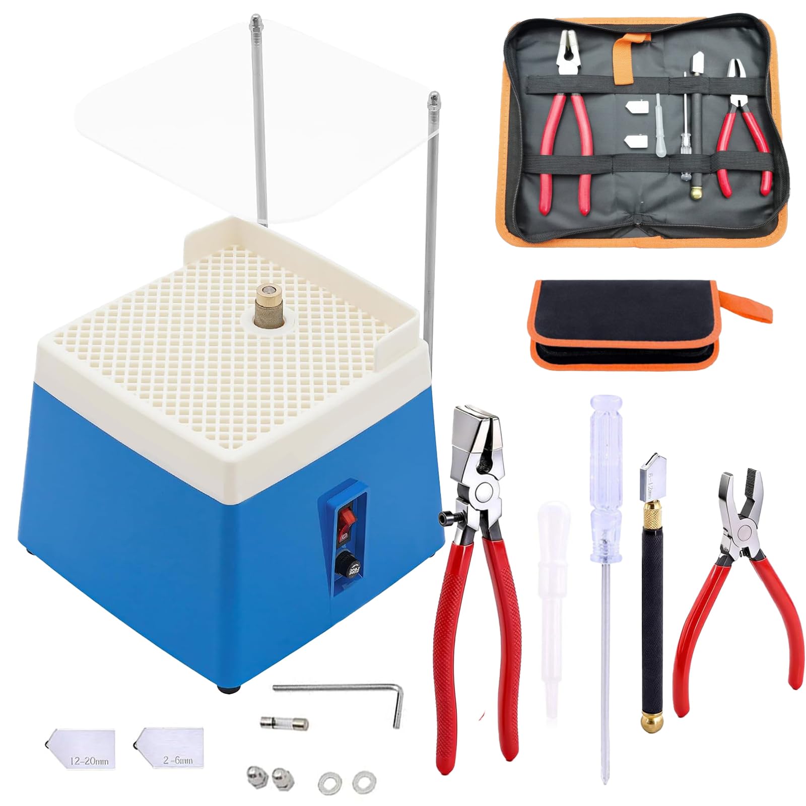 Macinatore Per Vetro, 65w 4200 Giri/Min Mulino Portatile Con Deflettore Supporto Utensili Und Set Di 8 Utensili Per Tagliare Il Vetro Per Ceramiche Fai Da Te Gioielli E Vetrate Artistiche