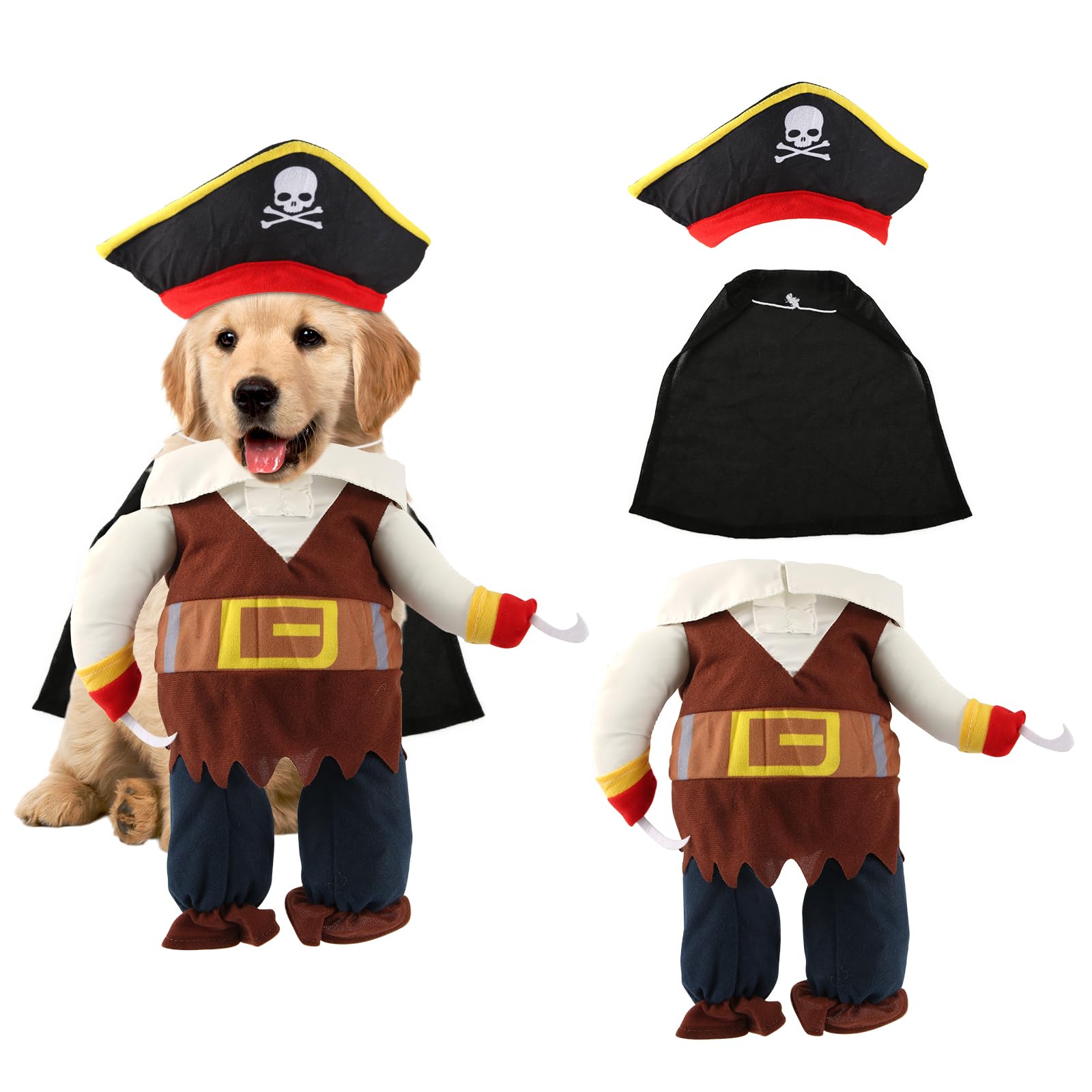 Disfraz de Mascota de Halloween, Sombrero con Estampado de Calavera Disfraz de Perro Estilo Pirataropa Divertida para Cosplay de Mascota Disfraz de Pirata para Perro Gato Halloween (Talla M)