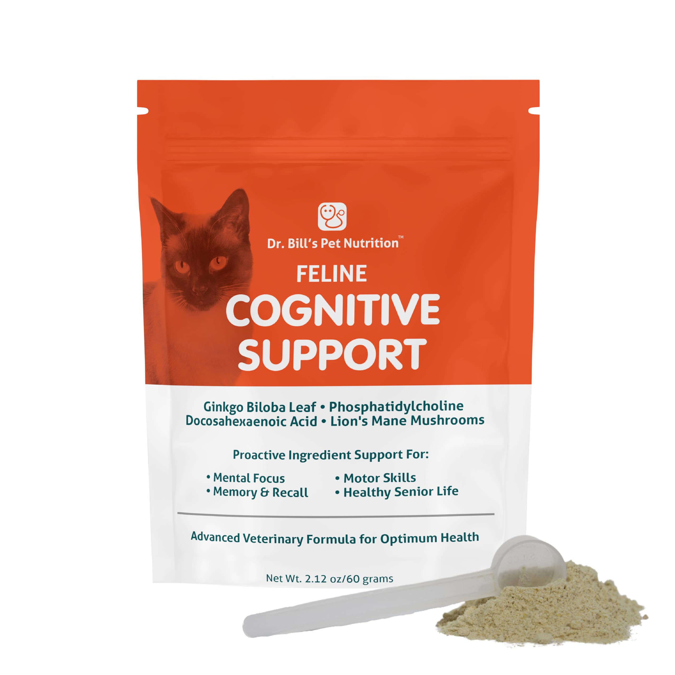Dr. Bill's Feline Cognitive Support | Memory Support Supplement for Cats | Pet Supplement | Contains Gingko Biloba, L-Carnosine, Vitamin B-12, L-Glutamine, L-Tyrosine, and DHA