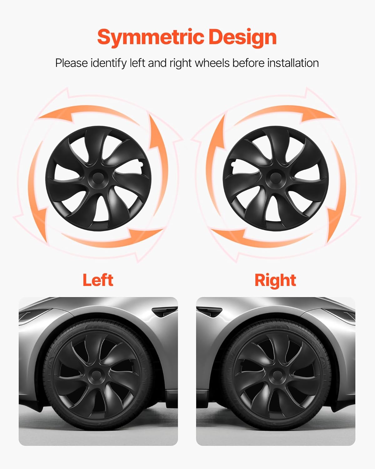 VEVOR Hubcaps Wheel Covers for 2021-2024 Tesla Model Y, 19 Inch Set of 4 Wheel Rim Cover Hubcaps OEM Style Replacement, R19 Size Snap On Car Hub Caps, Premium 7-Spoke ABS Tire Rim Caps, Matte Black