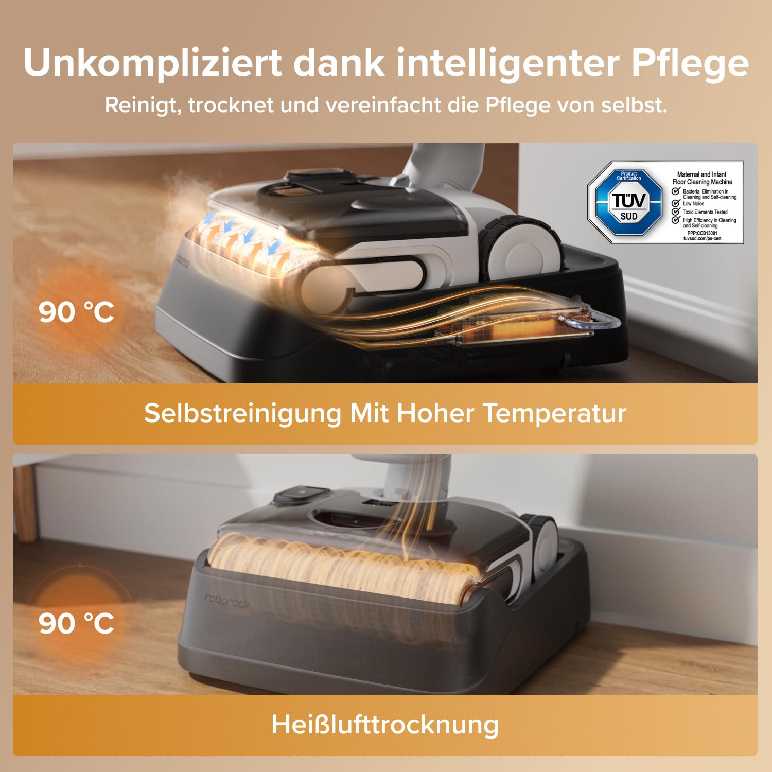 roborock F25 GT Gen 2 Nass Trockensauger, 180° Lay-Flat Saugwischer, 90°C Hochtemperatur Selbstreinigung, 20.000 Pa Akku Staubsauger mit Wischfunktion, Wischsauger Kabellos Anti-Tangle für HarteBoden