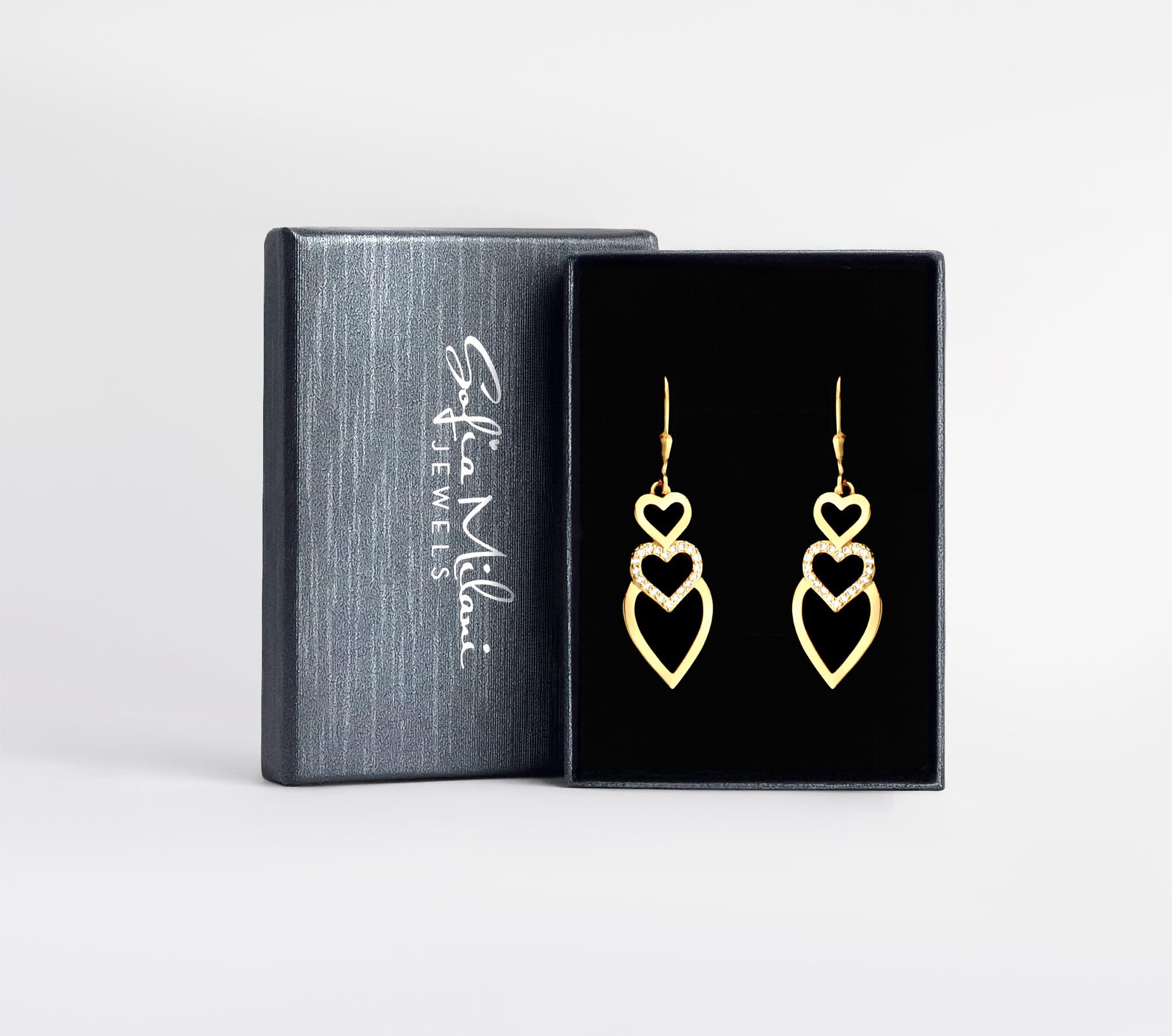 SOFIA MILANI - Damen Ohrringe 925 Silber - mit Zirkonia Steinen - Dreifaches Herz Ohrhänger