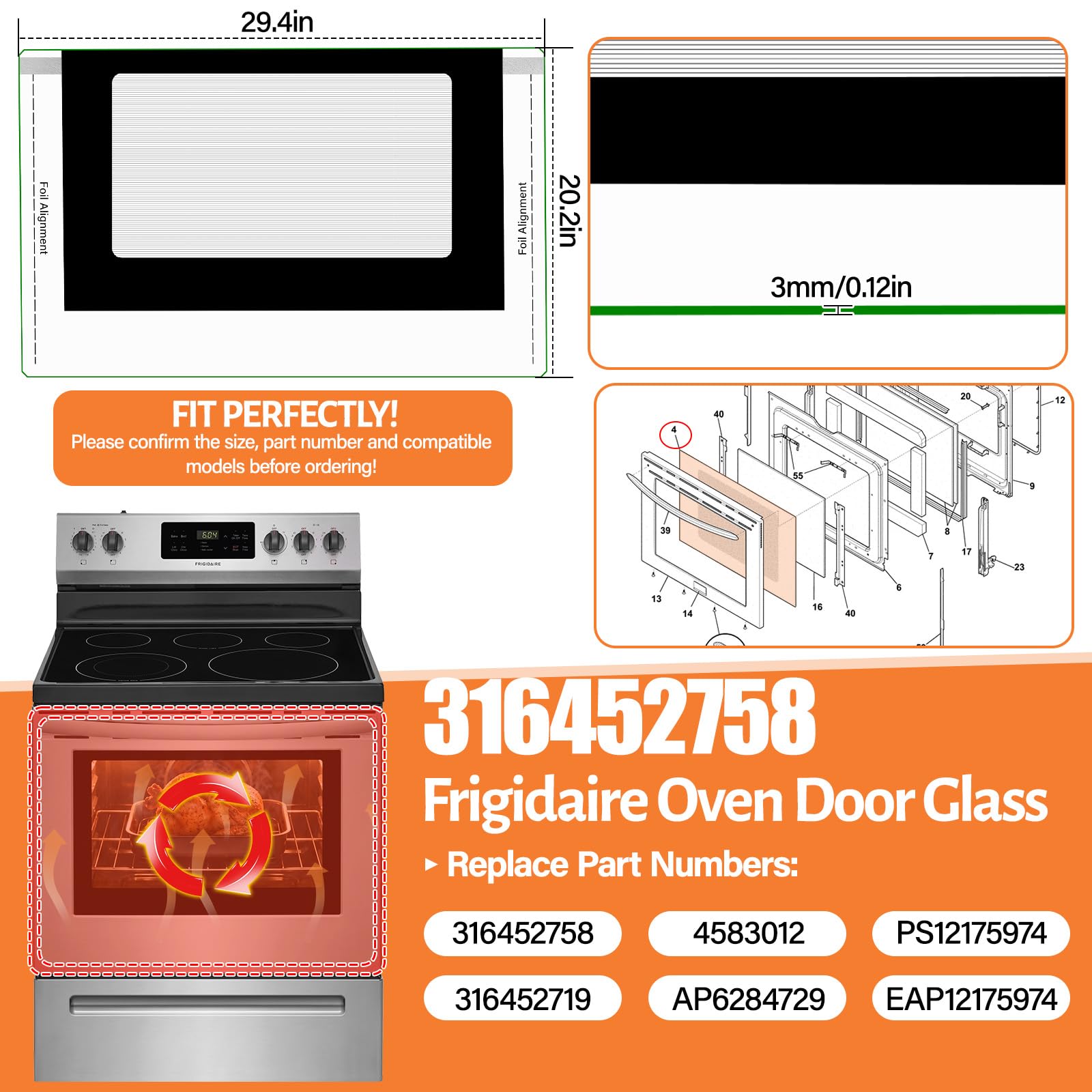 316452758 Außenofentür Glas für Frigidaire Ofentür Ersatzteile