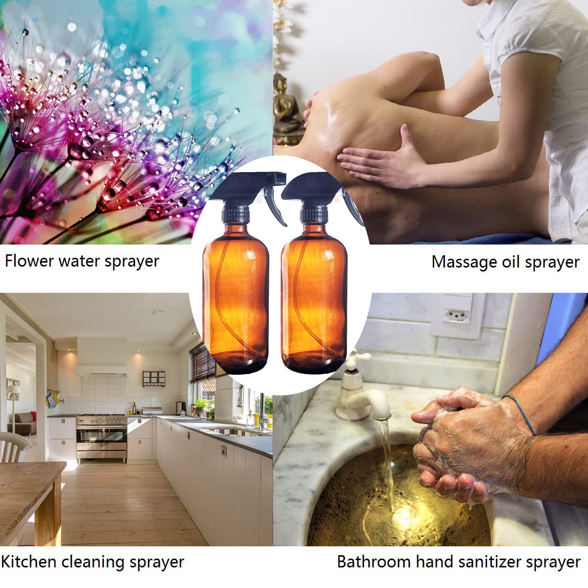 2 Flaconi Spray In Vetro 500 Ml Con Etichette E Imbuto - Ricaricabili Per Oli Essenziali E Profumi - 2