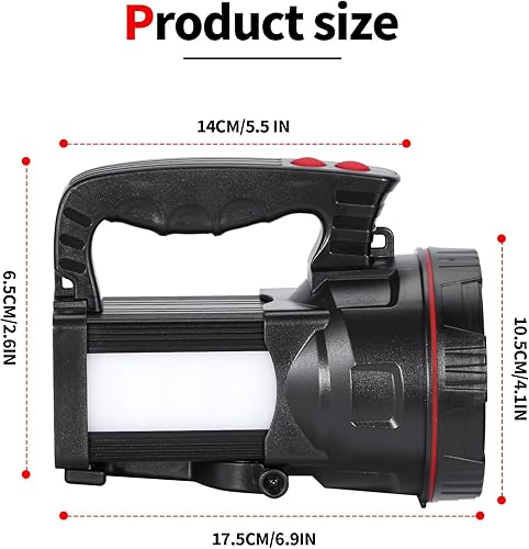 Miniatura 6 de Superbright - Proyector de mano LED táctico impermeable, linterna recargable de alta potencia con luz lateral, cargador de alimentación USB (luz