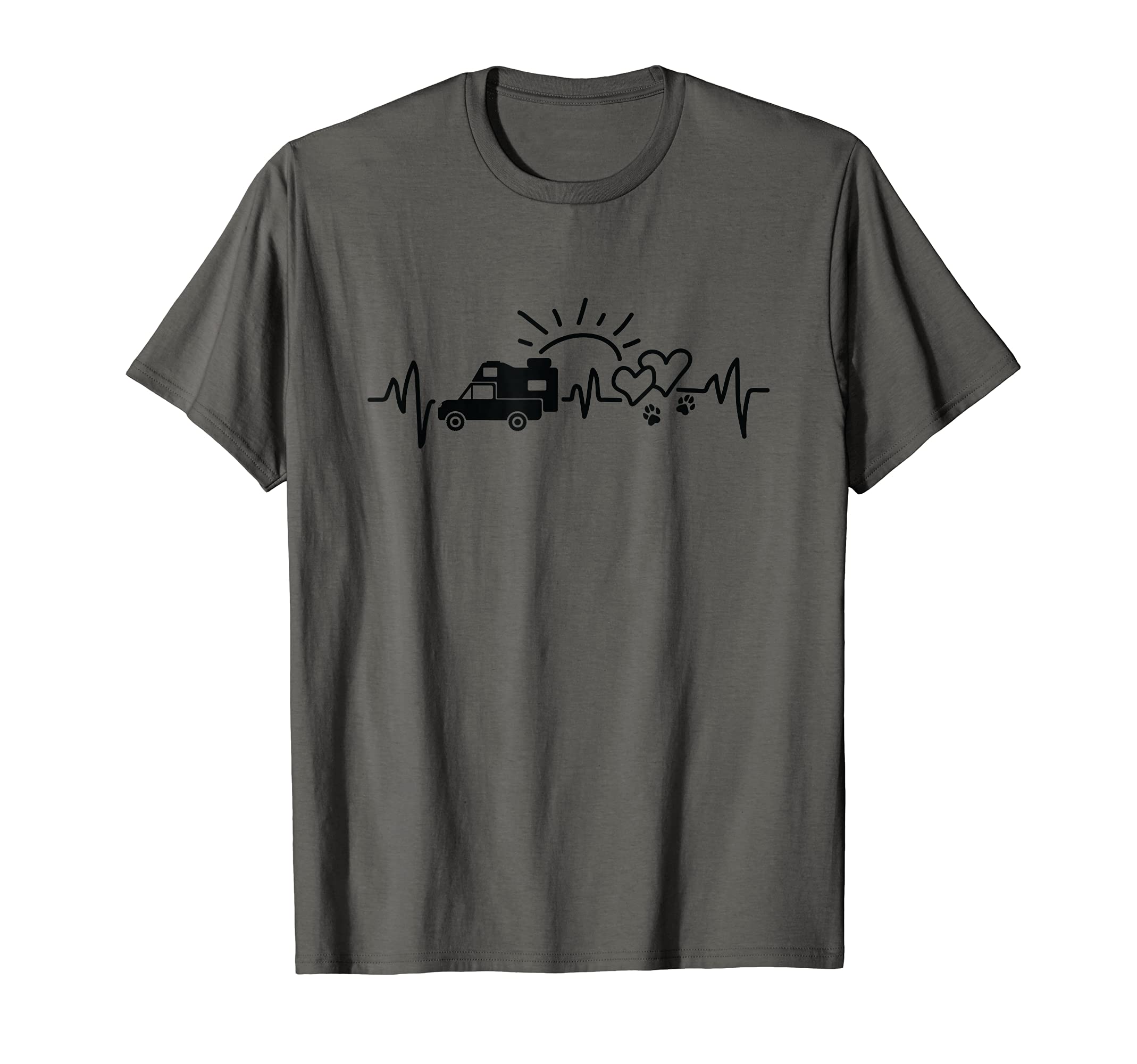 Pickup Truck Camping Heartbeat With Dog Paw Motorhome T-Shirt, Grey